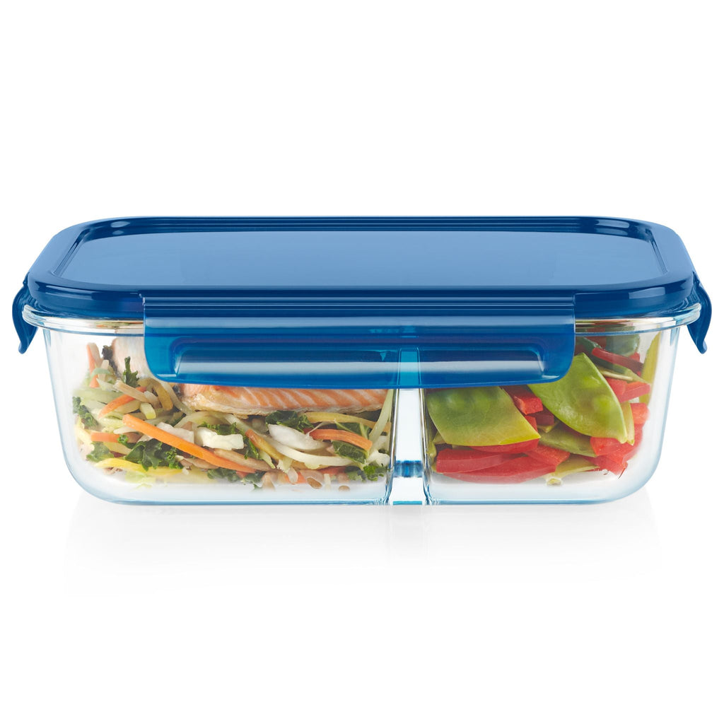 Pyrex Pyrex® MealBox™ 5.8-cup Divided Glass Food Storage Container with Blue Lid