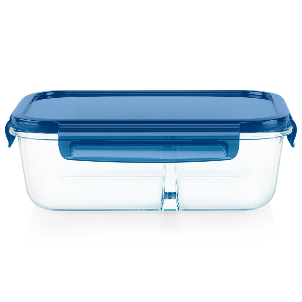 Pyrex Pyrex® MealBox™ 5.8-cup Divided Glass Food Storage Container with Blue Lid