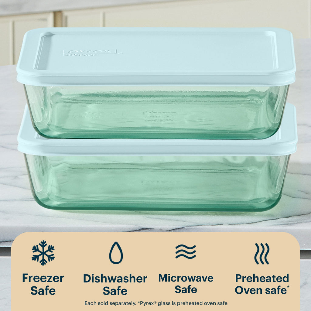 Pyrex Pyrex® Simply Store® Tinted Glass 6-cup Rectangle Storage Container with Lid, Aqua