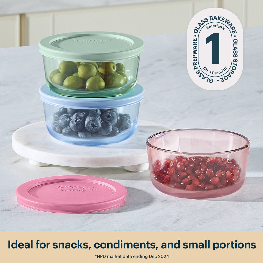 Pyrex Pyrex® Simply Store® Tinted Glass 2-cup Round Storage Containers, 6-pc Set, Mixed Colors