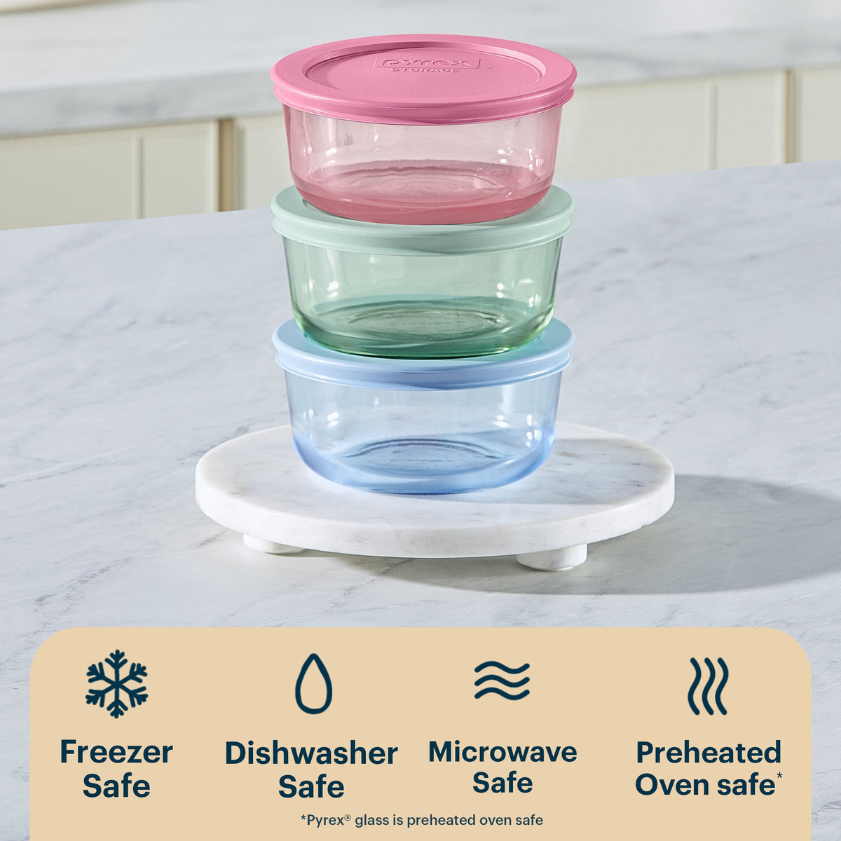 Pyrex Pyrex® Simply Store® Tinted Glass 2-cup Round Storage Containers, 6-pc Set, Mixed Colors