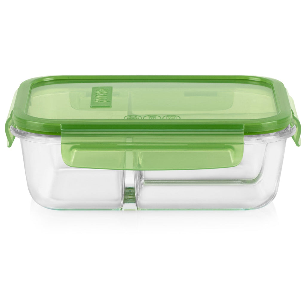 Pyrex Pyrex® MealBox™ 4-cup Divided Glass Food Storage Container with Green Lid