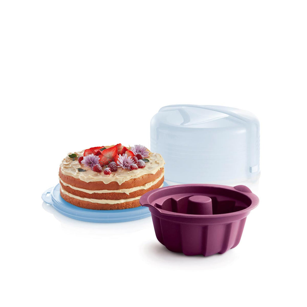 Tupper Ware Silicone Bundt Form with Round Cake Taker