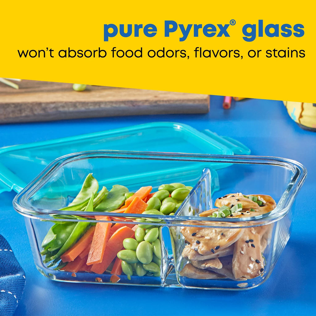 Pyrex Pyrex® MealBox™ 2.3-cup Divided Glass Food Storage Container with Turquoise Lid