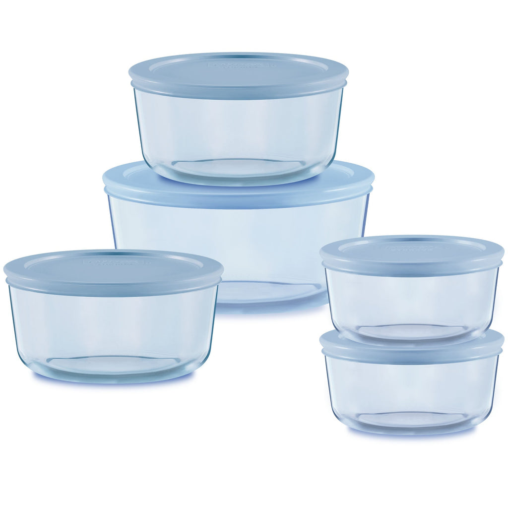 Pyrex Pyrex® Simply Store® Tinted 10-piece Round Storage Set with Blue Plastic Lids