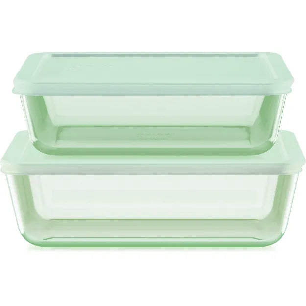 Pyrex Pyrex® Simply Store® Tinted 4-piece Rectangle Storage Set with Green Plastic Lids