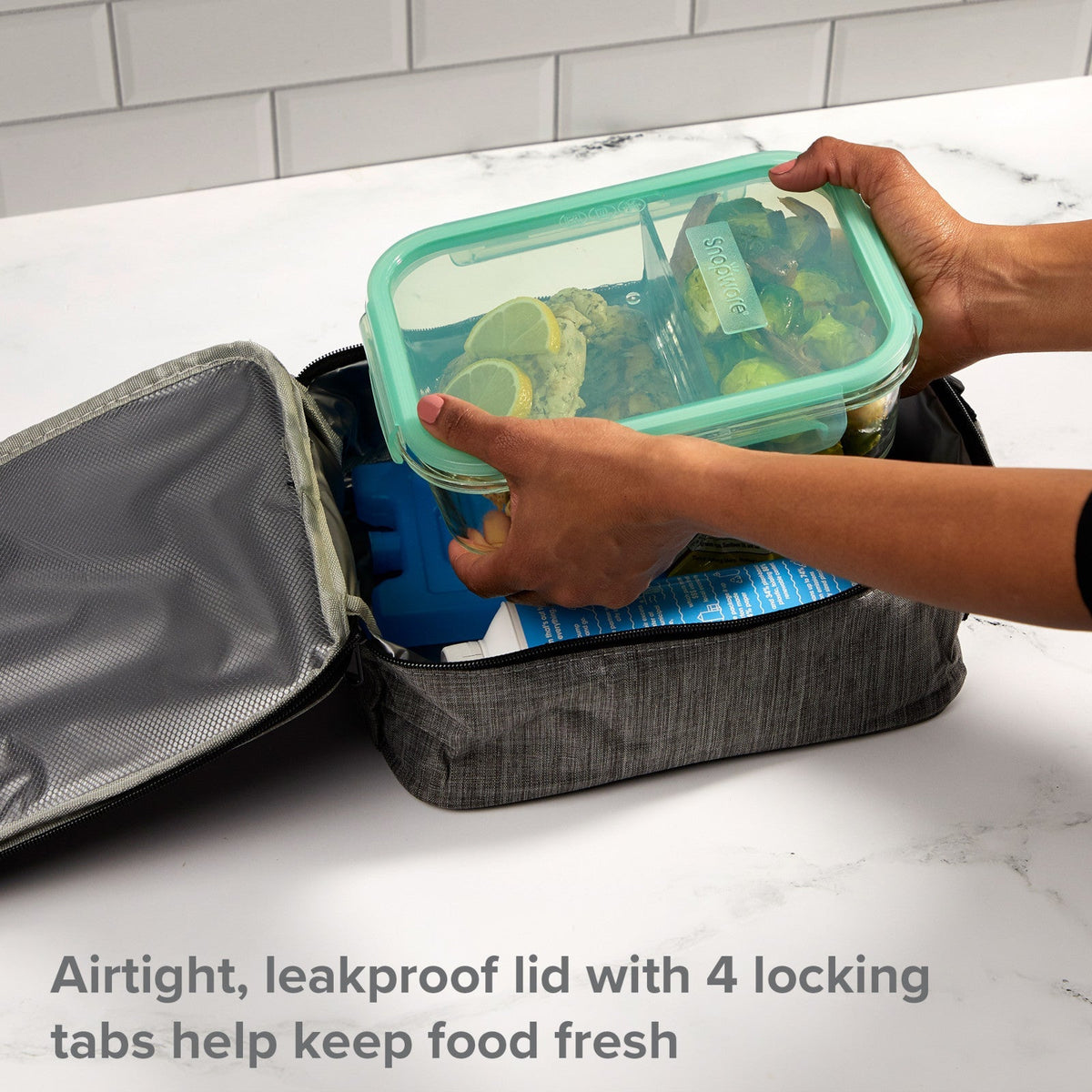 Pyrex Snapware® MealBox™ 5.8-cup Divided Glass Food Storage Container with Blue Lid